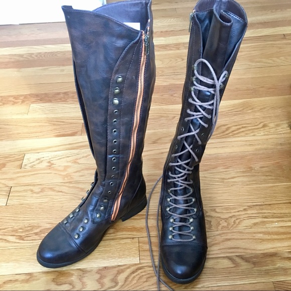 Charlotte Russe Shoes - Tall Brown Boots w/Orange Zipper